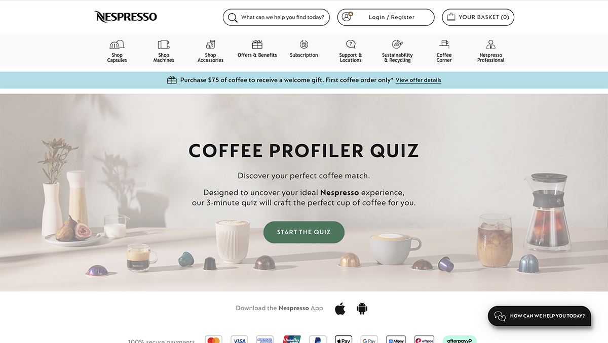 interactive content examples - Nespresso: Coffee Profiler Quiz