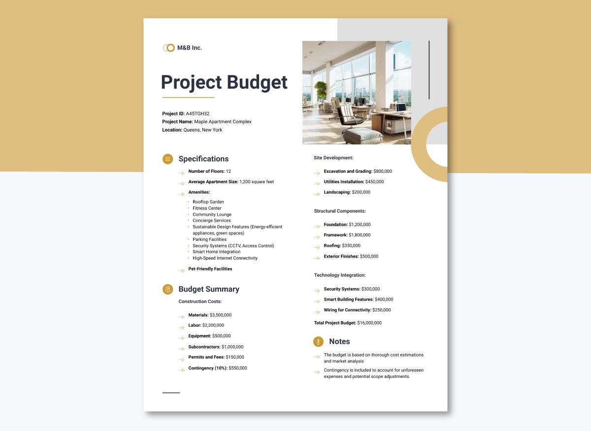 one pager budget presentation 