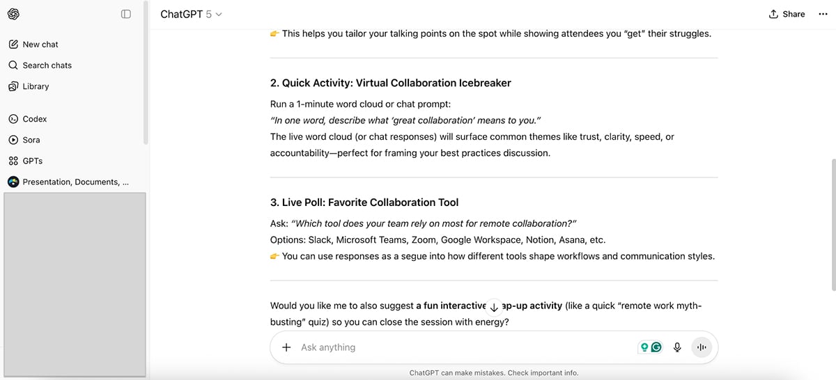 AI Presentation Prompts - ChatGPT Prompts and output 