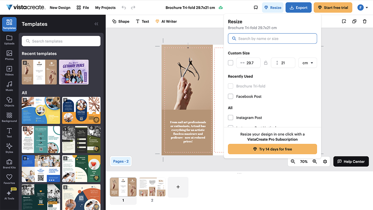  Canva alternatives - A screenshot of Vistacreate's assets