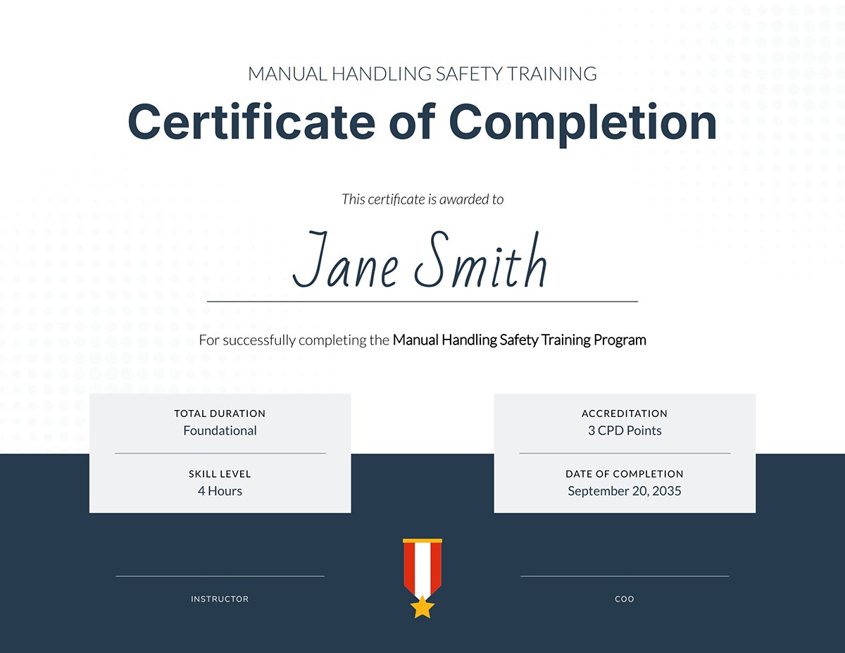 Manual Handling Safety Training Certificate