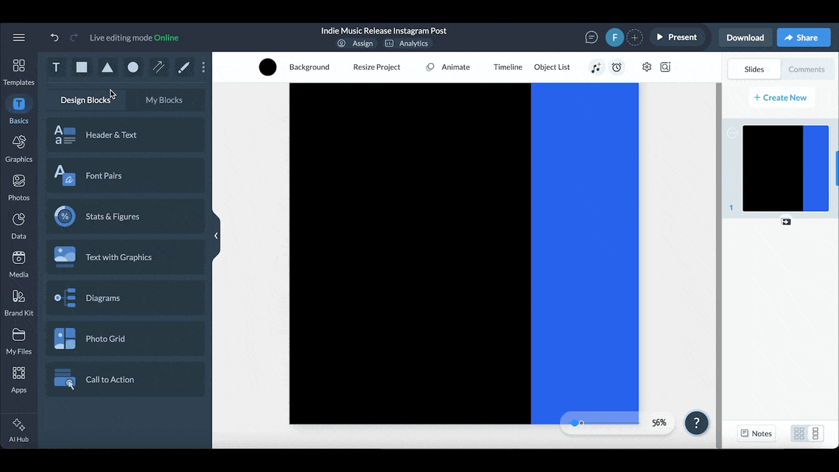 canva alternatives - a GIF showing how to save and reuse content blocks.