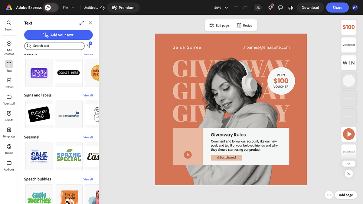 canva alternatives - Adobe express interface