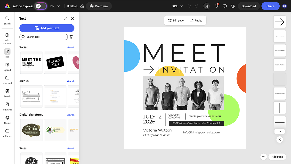 Canva alternatives - a screenshot of a presentation opened in Adobe Express