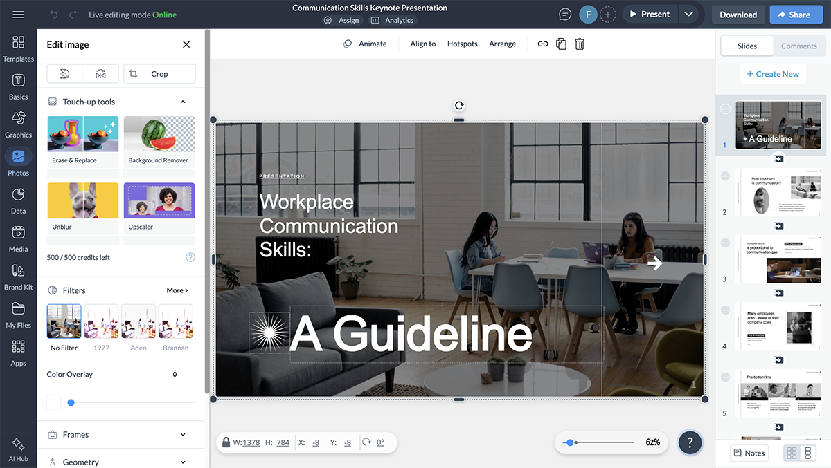 A screenshot of Visme's photo editing tools.