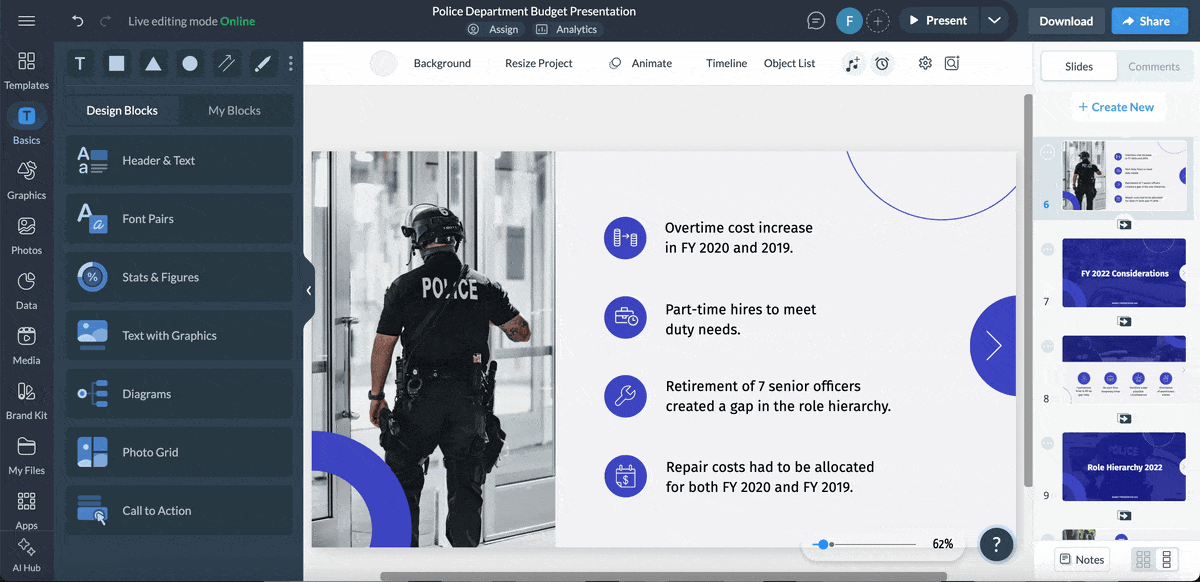 a video of interactive data visualization in a budget presentation template.