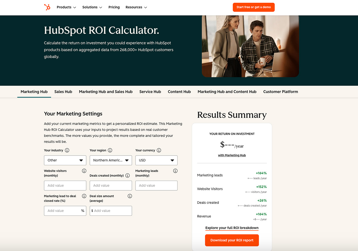 immersive interactive experience - HubSpot Interactive ROI Calculator