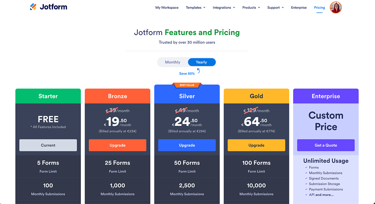 JotForm Pricing Plans