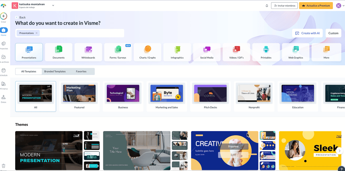 using Visme's AI d ocument generator to create a change management plan 