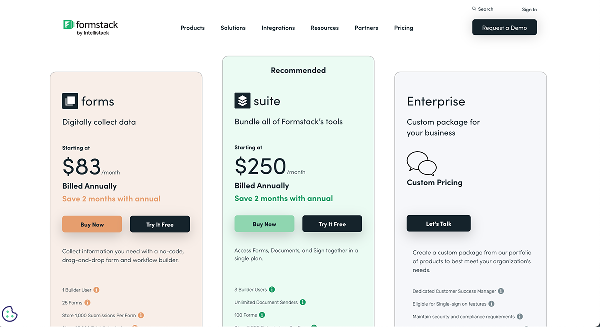 Formstack pricing plans