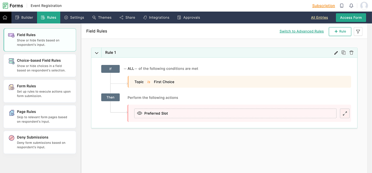 Zoho Builder Advanced Rules Dashboard