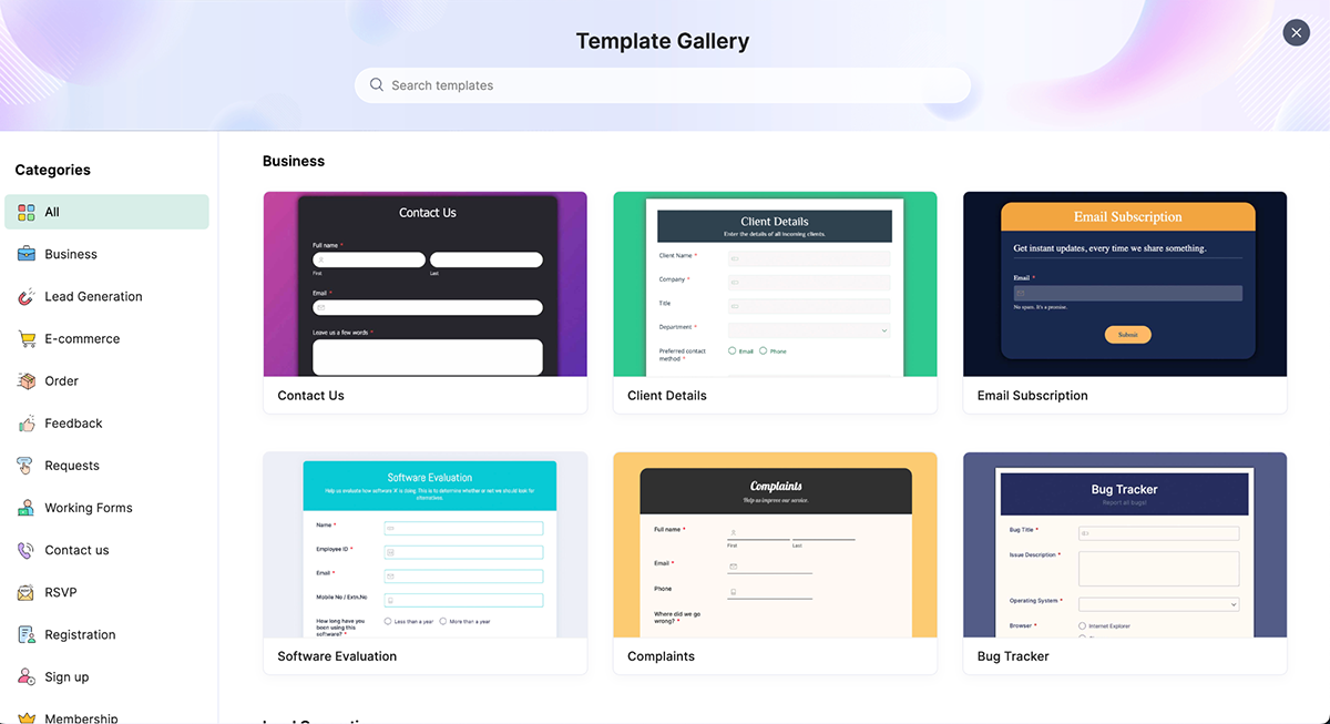 Zoho templates library