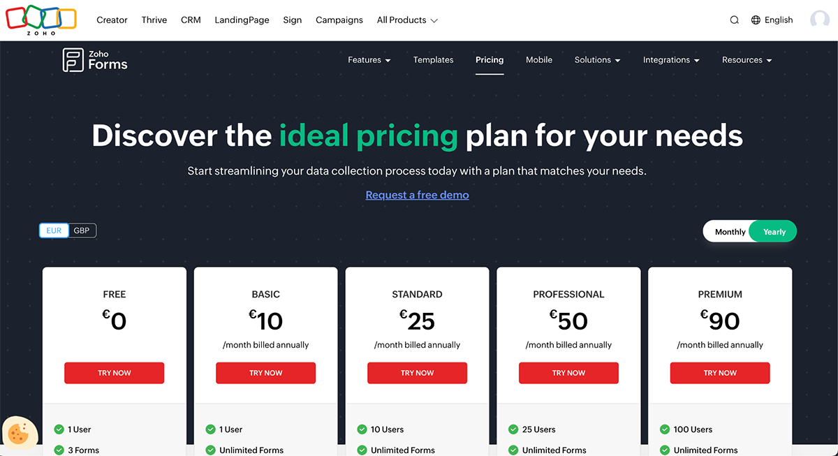 ZoHo Form Pricing Plans