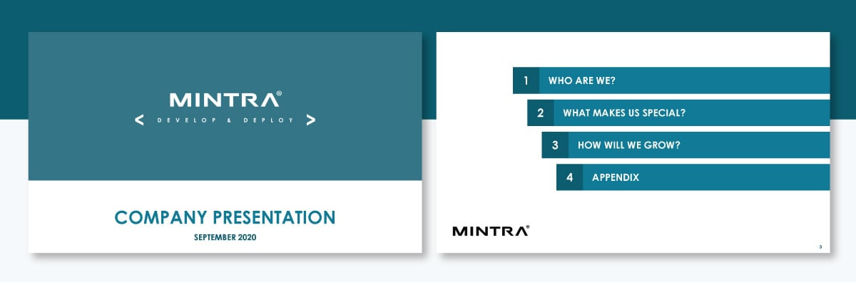 Mintra Company presentation - Agenda Slide
