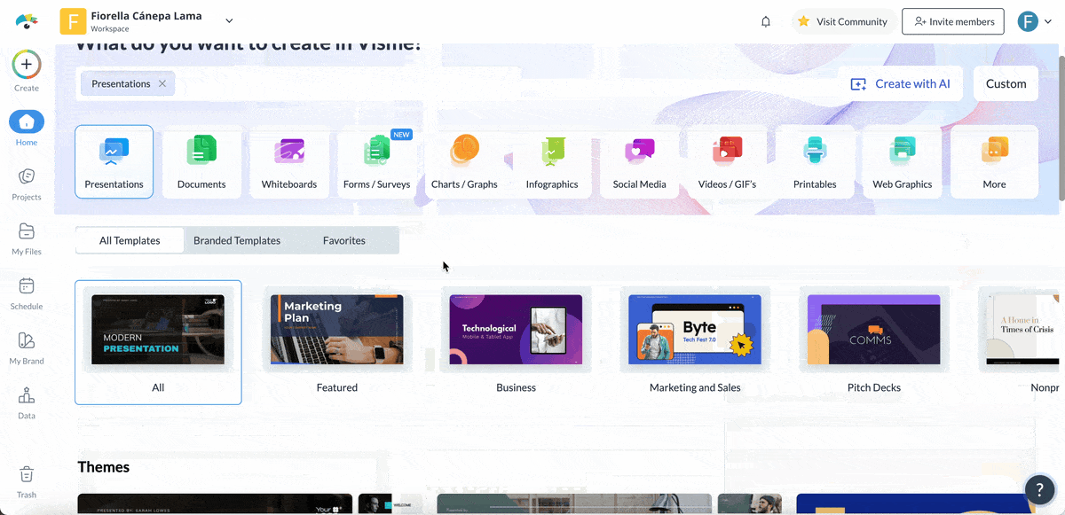 choosing a Visme template