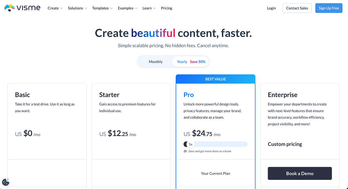 Visme pricing page