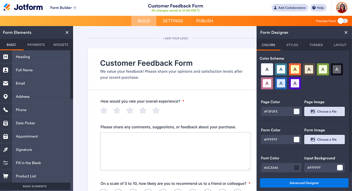 JotForm Forms Builder Dashboard