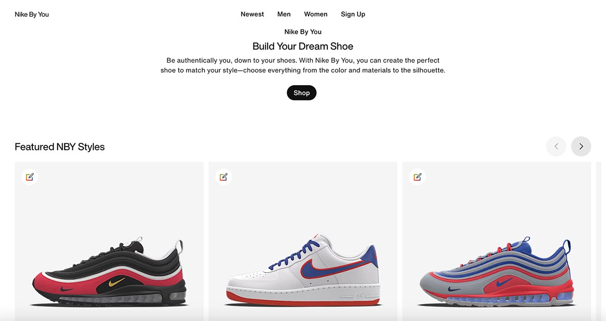 immersive interactive experience - Nike By You (Personalized Sneaker Design Experience)