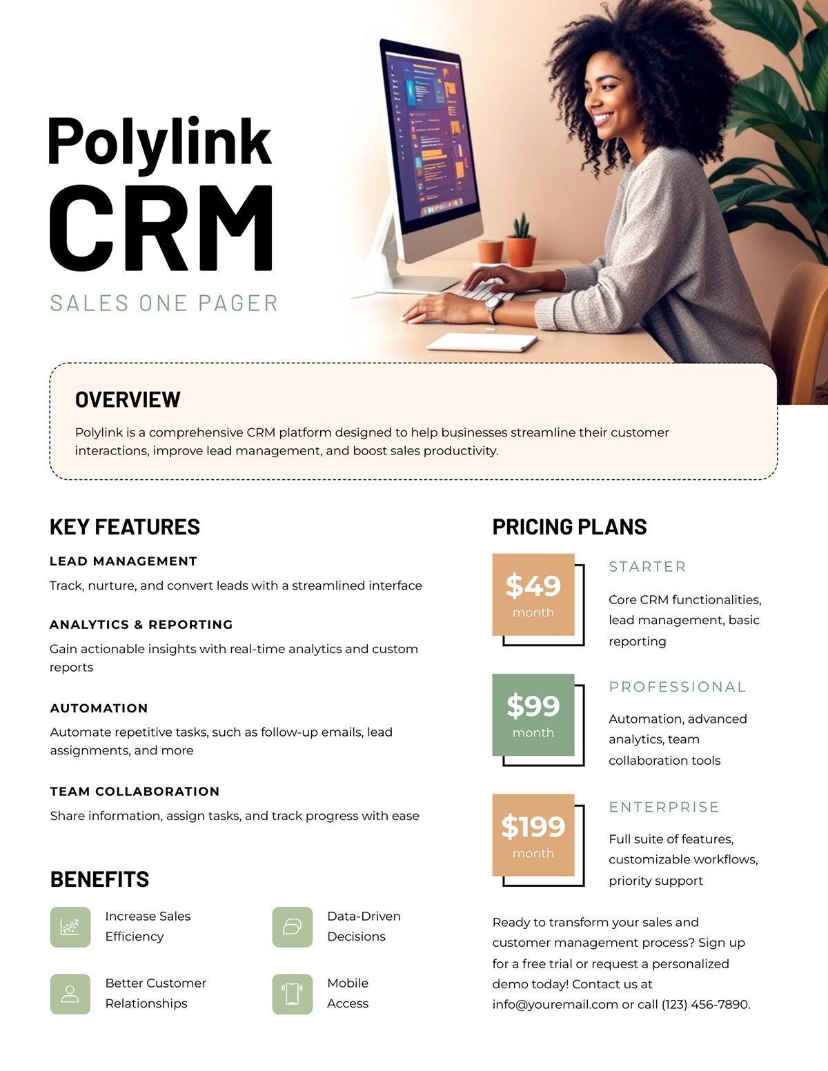 Sales CRM One-Pager Layout