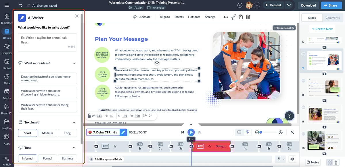ai tools for learning and development - developing images with Visme's AI text generator