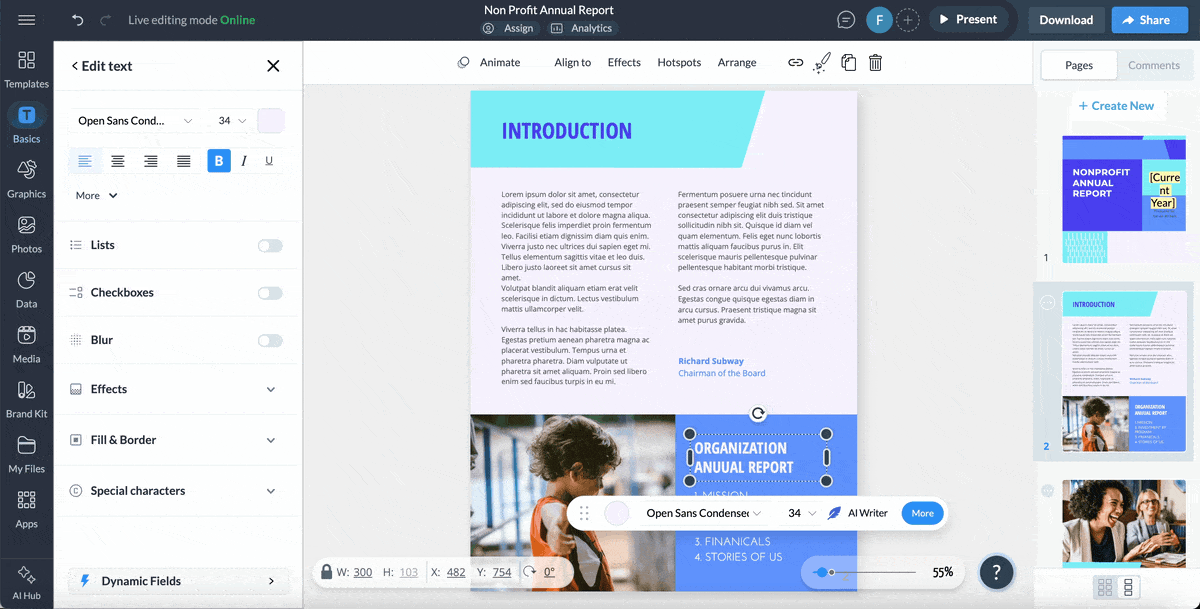 How to Create a Nonprofit Annual Report - adding interactive elements to a nonprofit report 