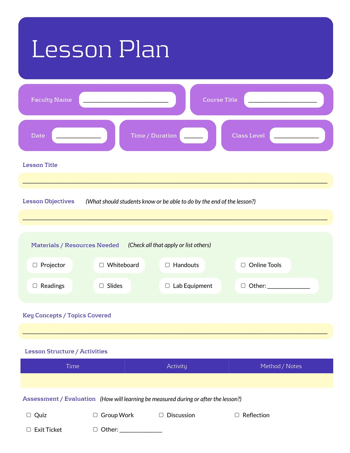 Lesson Plan One-Pager Layout