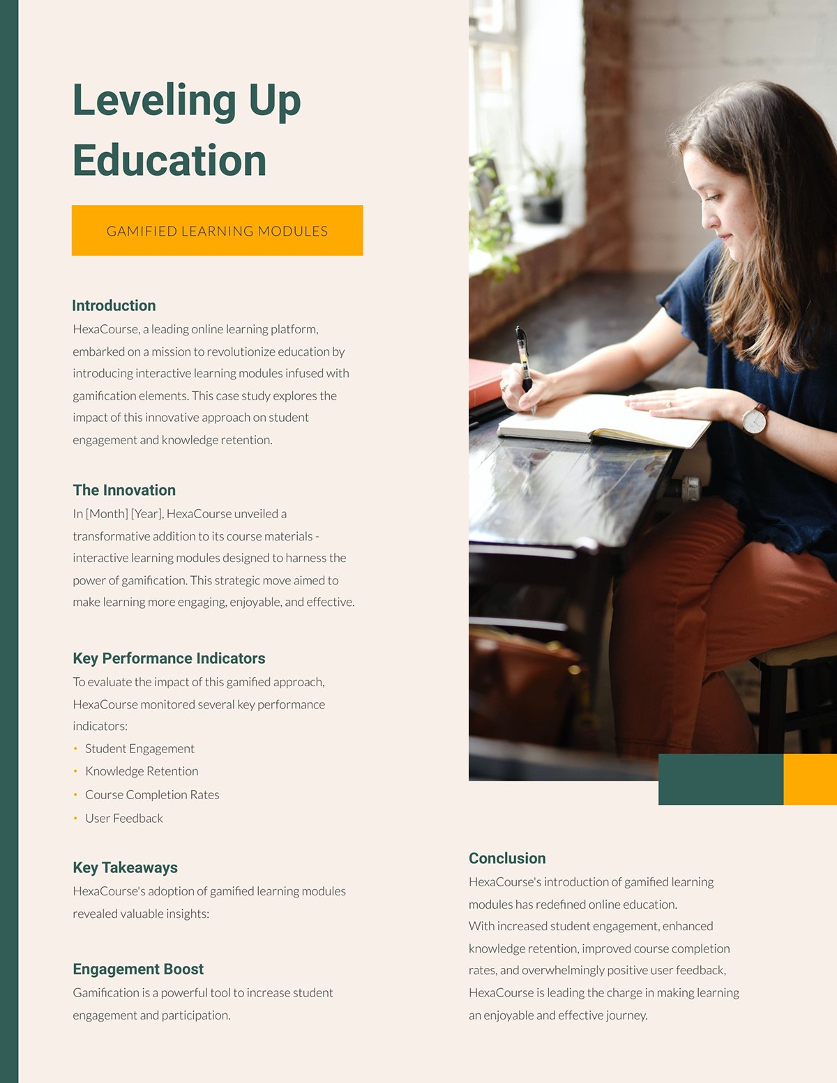 Online Learning One Pager Case Study