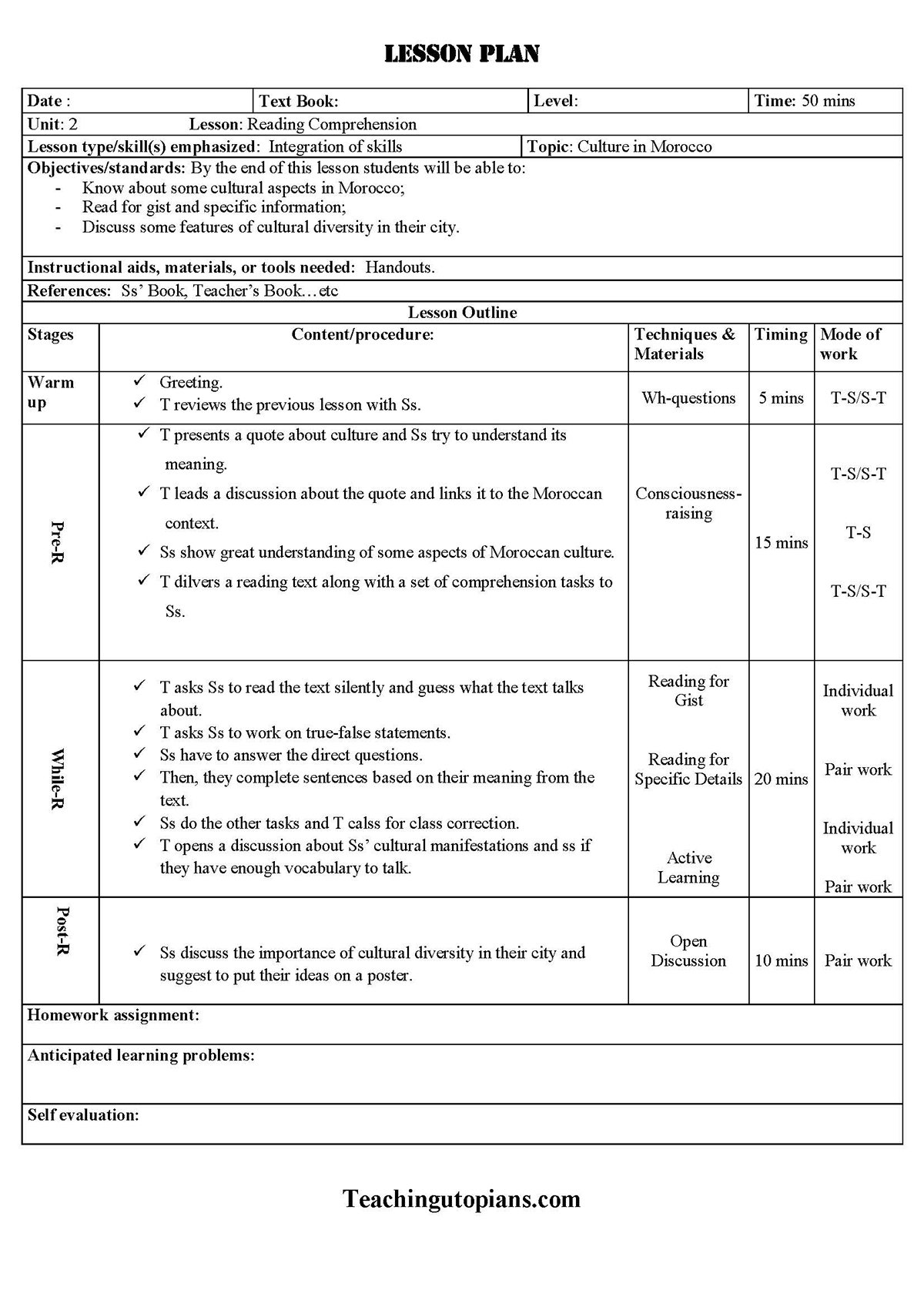 one pager layout ideas - lesson plan snapshot from Scribd