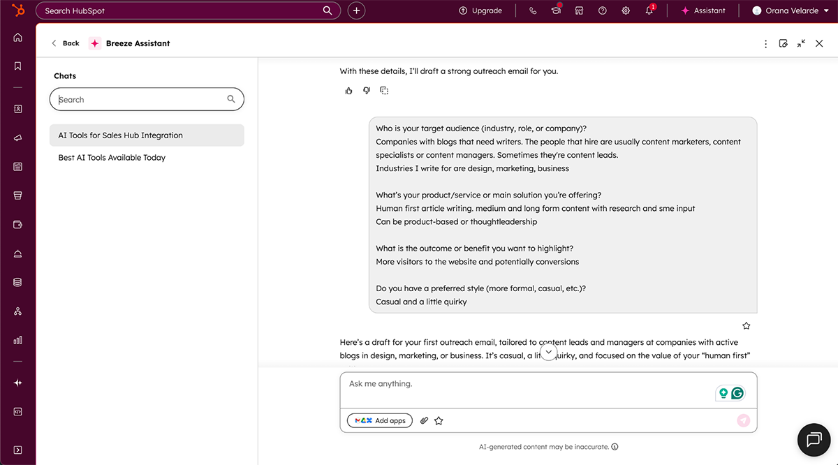 AI Sales Tool - HubSpot Sales Hub