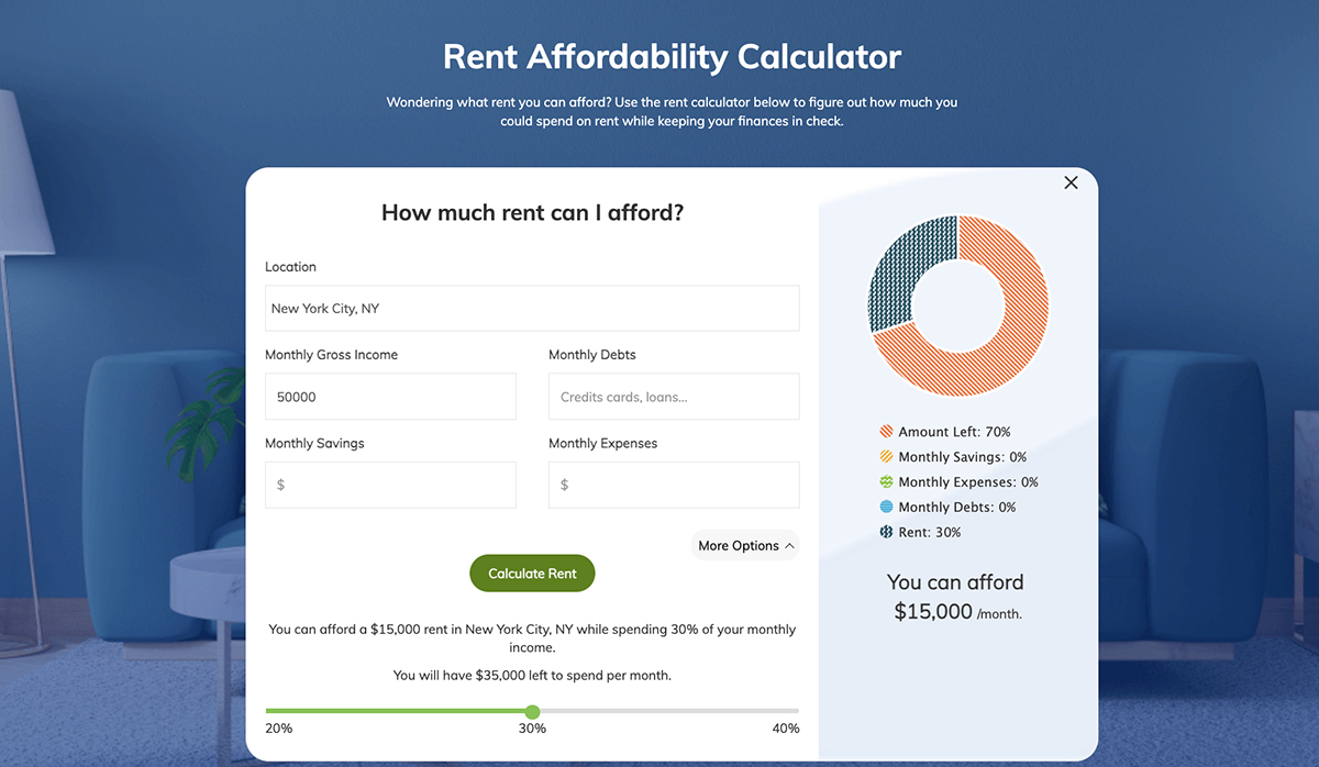 interactive content examples - RentCafe.com | Rent Affordability Quiz/Calculator