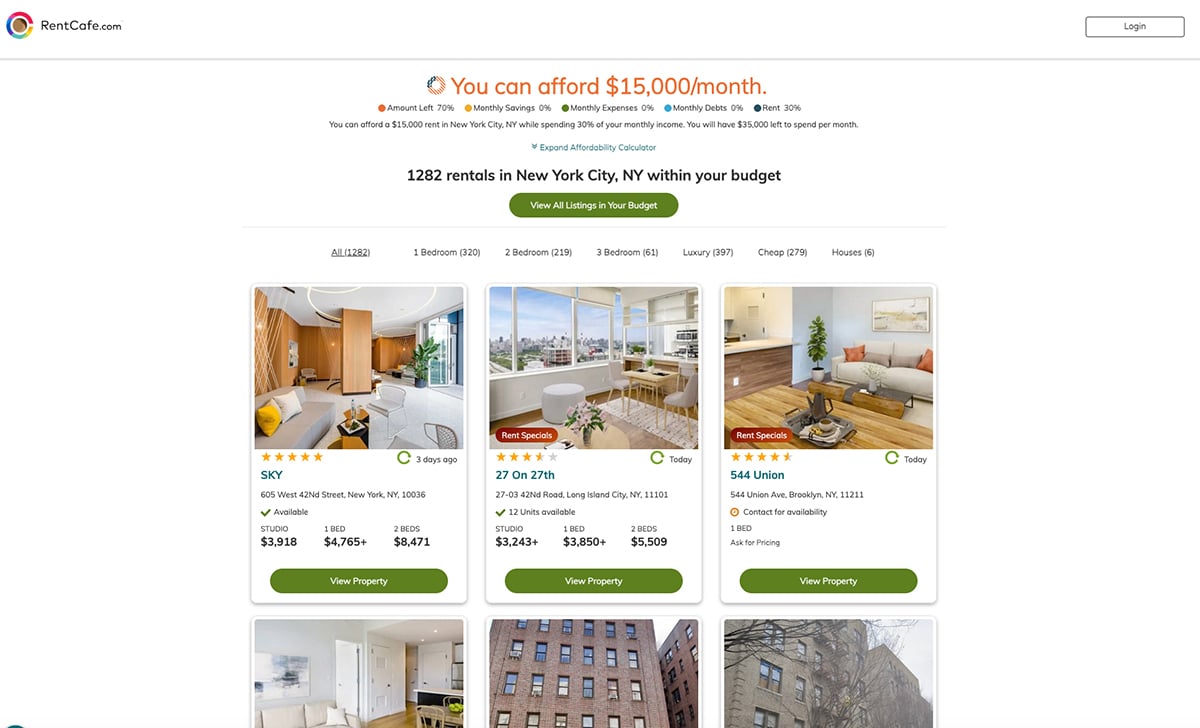 interactive content examples - RentCafe.com | Rent Affordability Quiz/Calculator