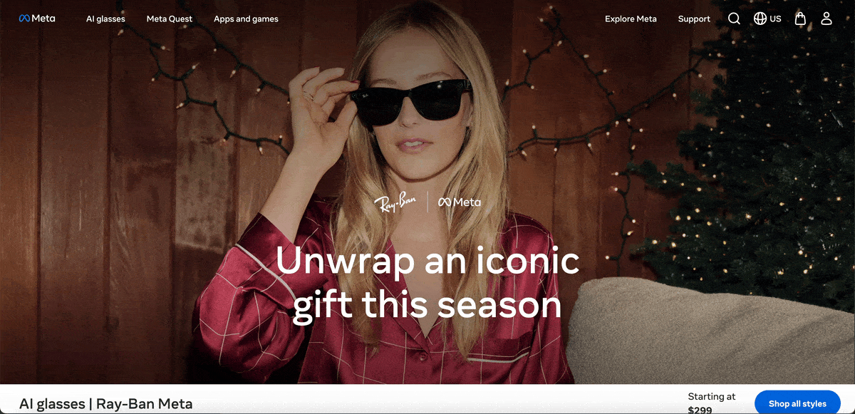 interactive content examples - Ray-Ban Meta | Interactive Product Pages