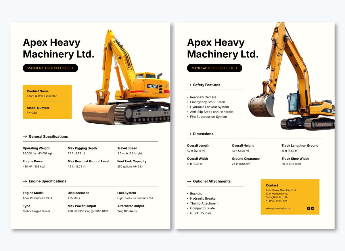 Manufacturer spec sheet template