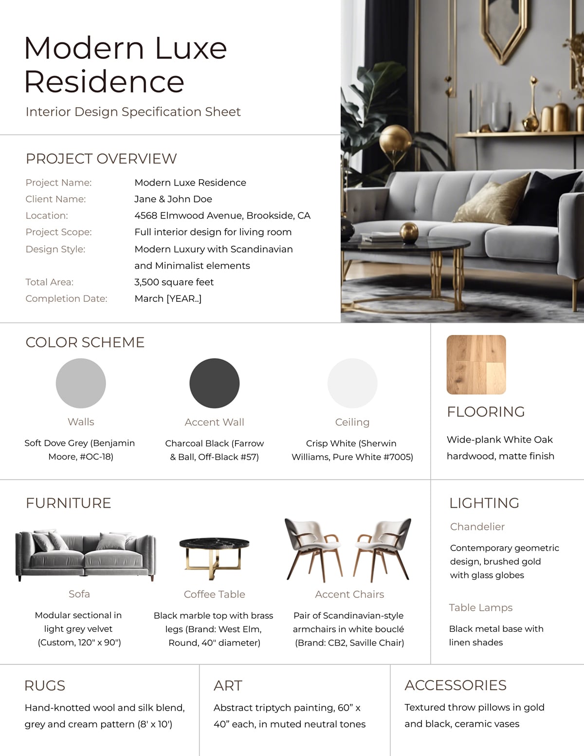 Interior Design Spec Sheet Template