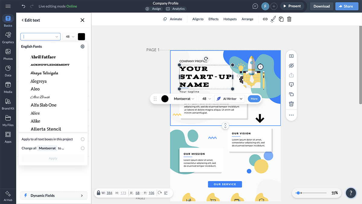Typographic infographics - font types in Visme and the option for uploading fonts