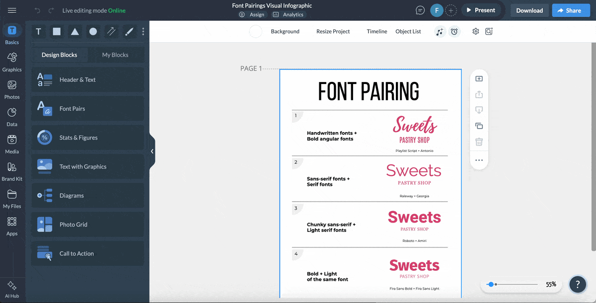 adding interactivity and animation to the typography infographic. 