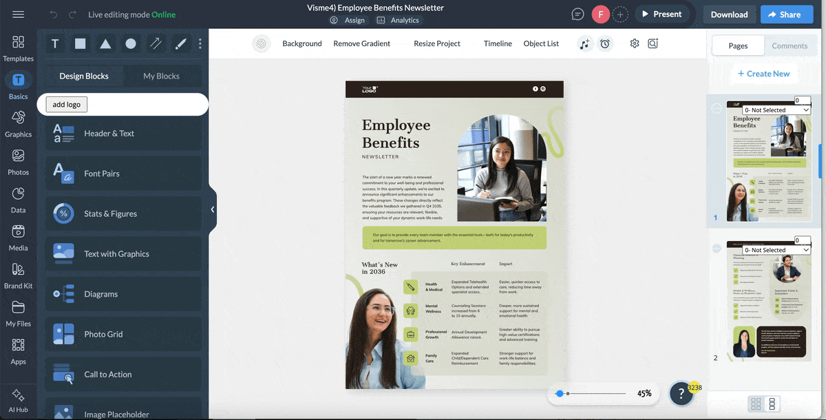 using Visme's document translator to translate a newsletter in minutes
