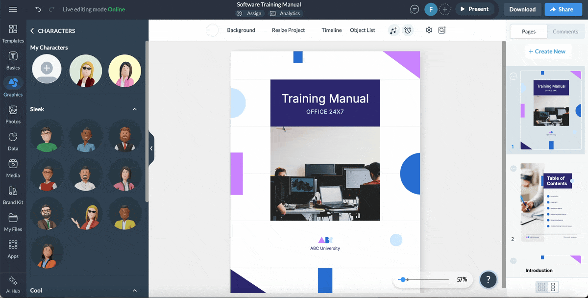 Procedure Content - a GIF of the download and sharing options in Visme