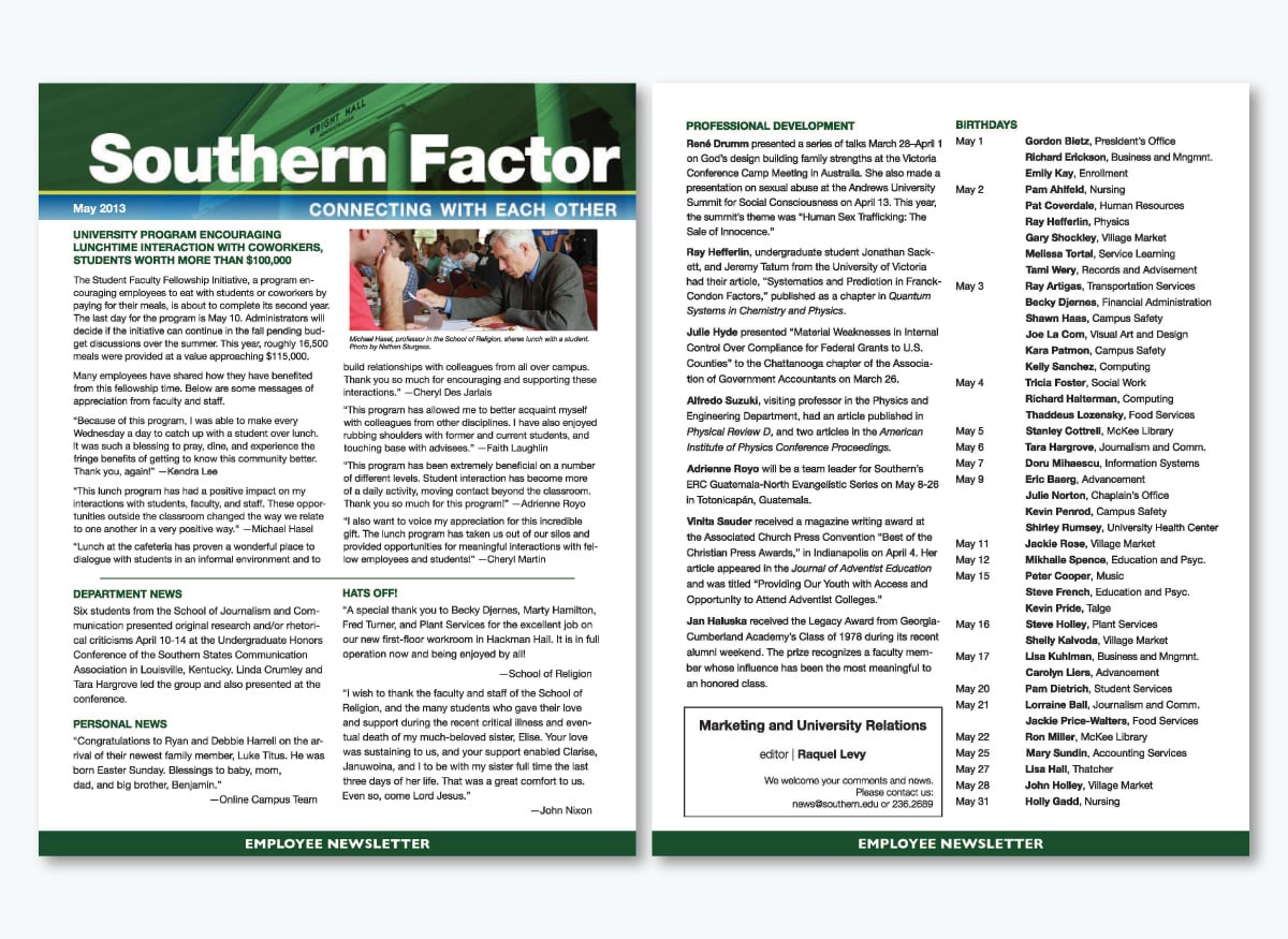 Employee Newsletter Examples- Southern Factor Newsletter