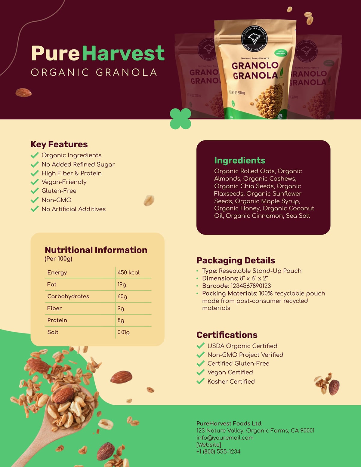 Food Spec Sheet Template
