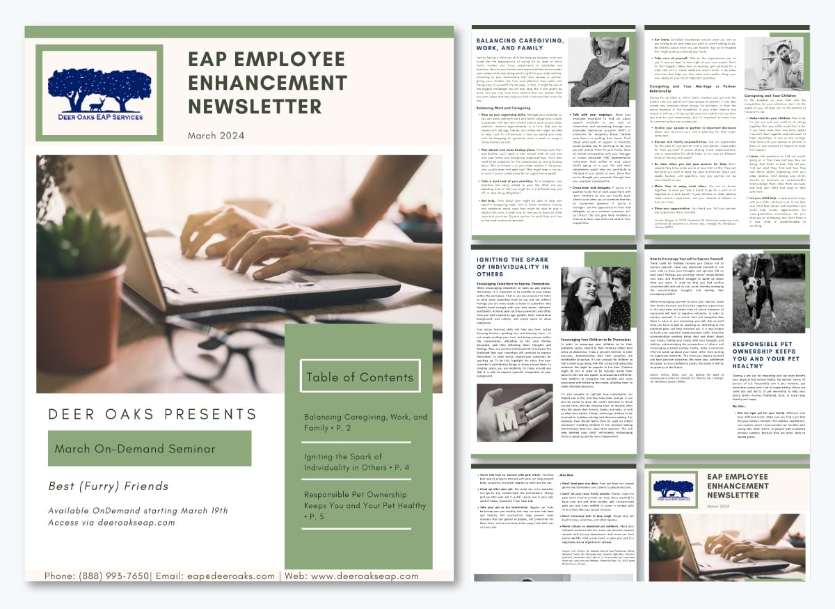 Employee Newsletter Examples - Deer Oaks Employee Enhancement Newsletter