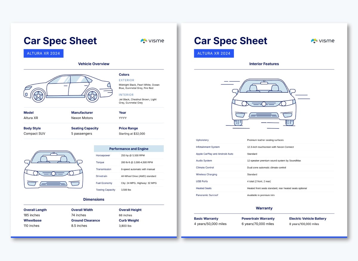 Car Spec Sheet Template