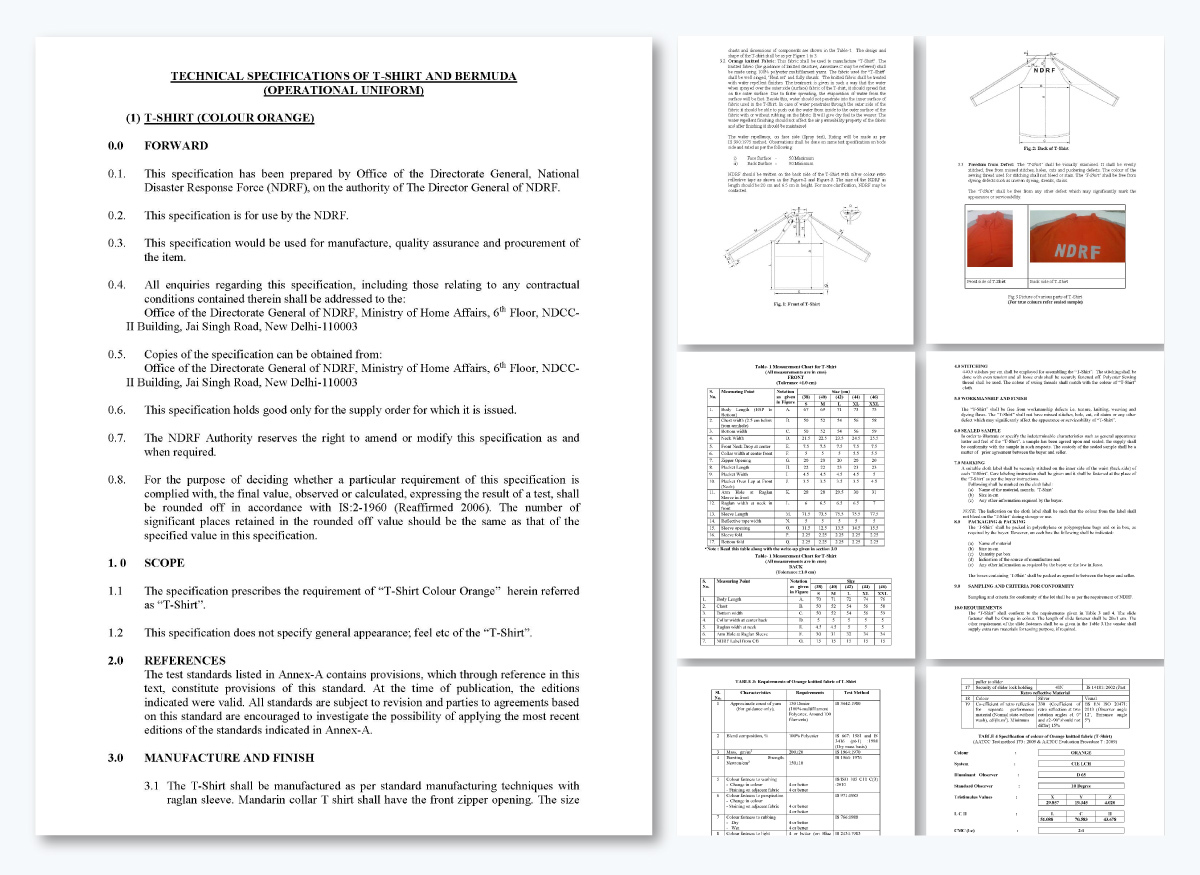Real Life Product Specification Examples - NDRF Operational Uniform Specification for T-Shirt and Bermuda (Operational Uniform)