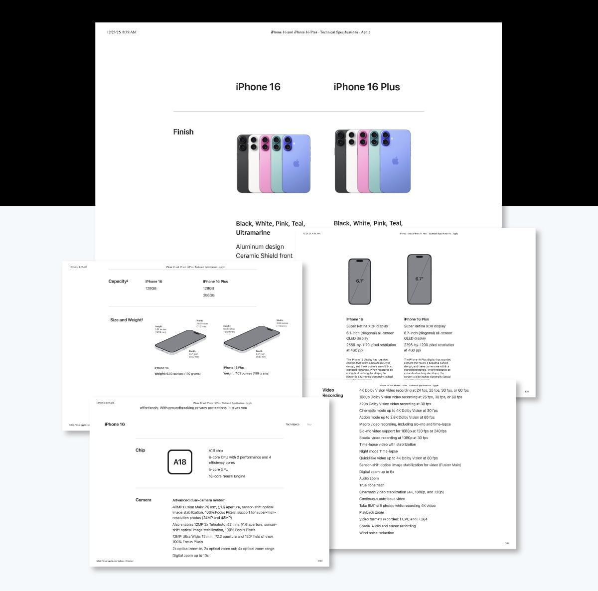 Real Life Product Specification Examples - Apple iPhone 16