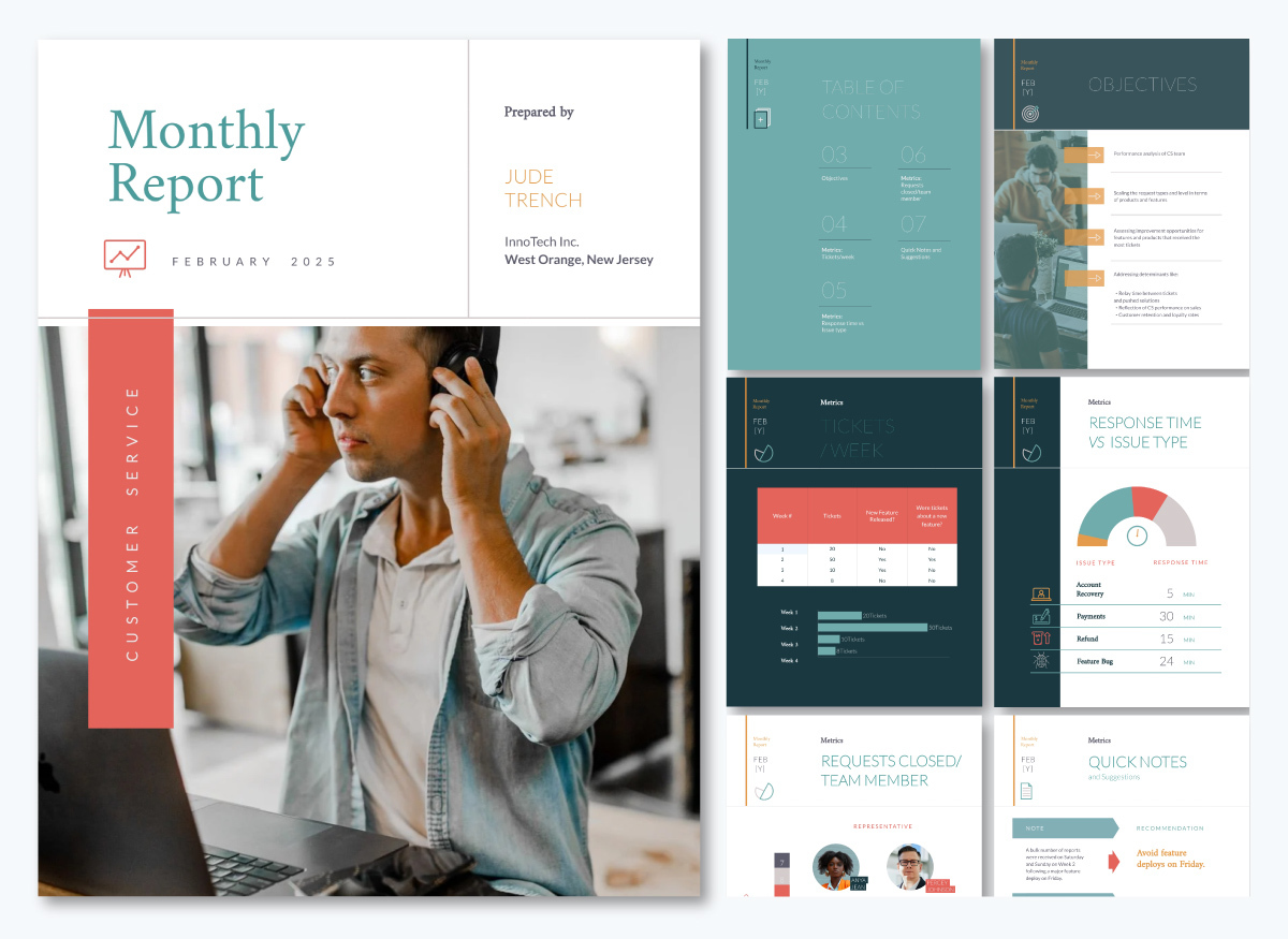 Monthly performance report - Modern customer service report template 