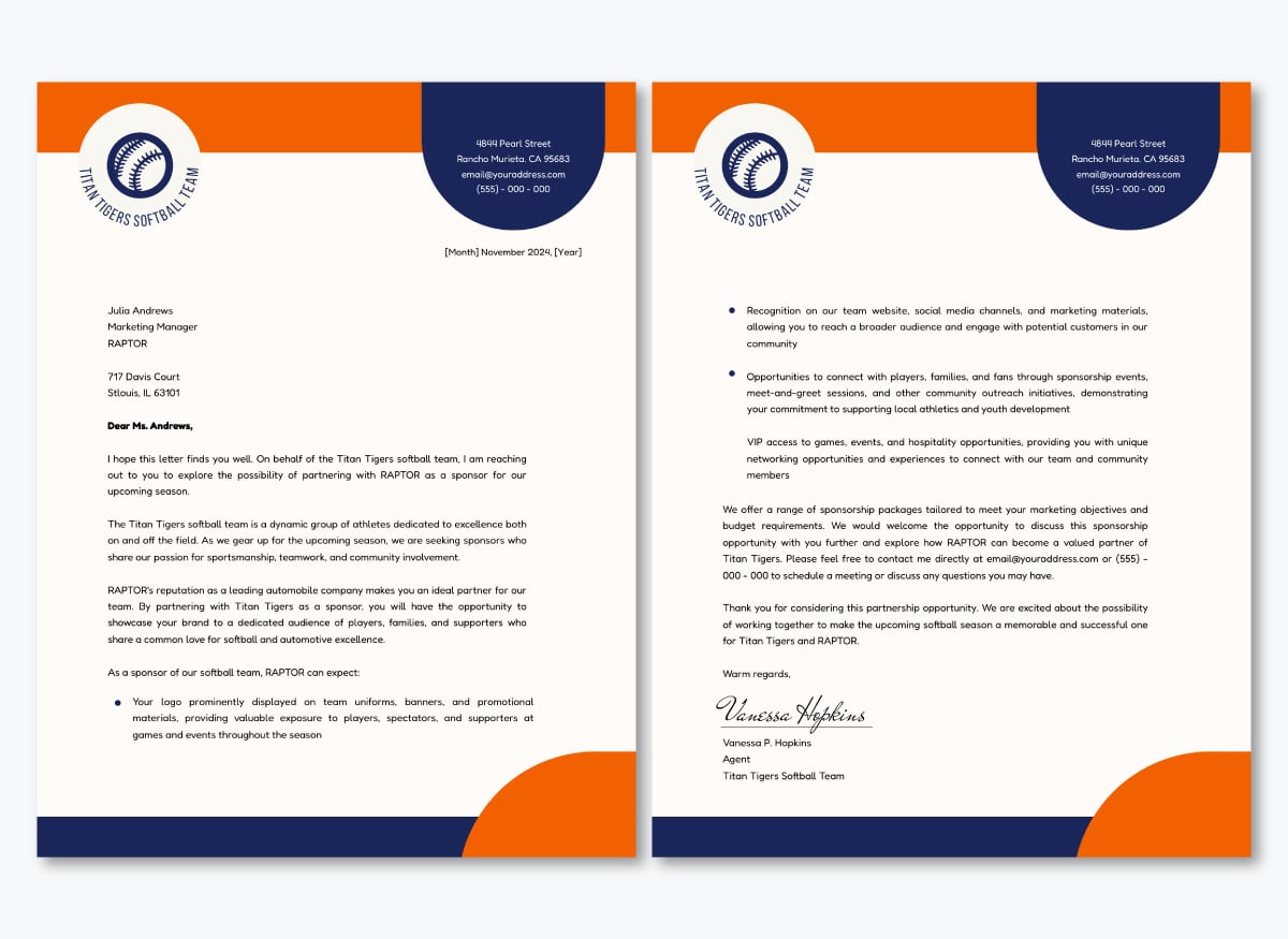 Sports Marketing Materials - sponsorship letter template
