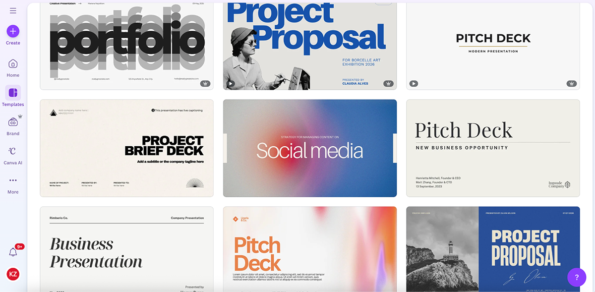 beautiful.ai alternatives - canva template library 