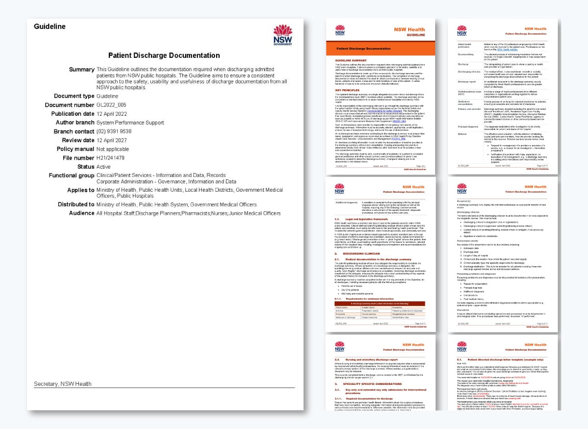 Healthcare Communication - Patient Discharge Documentation (Government of New South Wales)