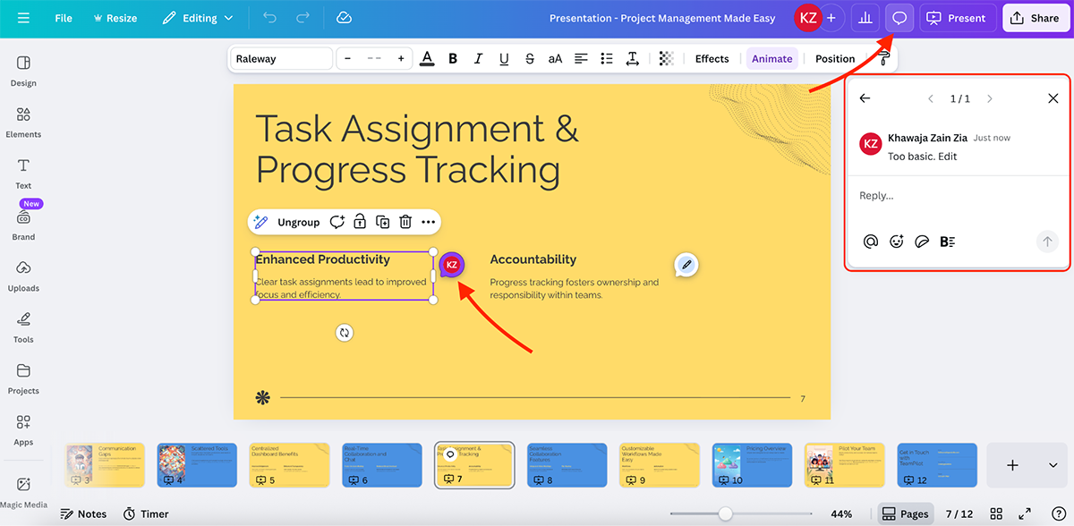 beautiful.ai alternatives - design collaboration in Canva