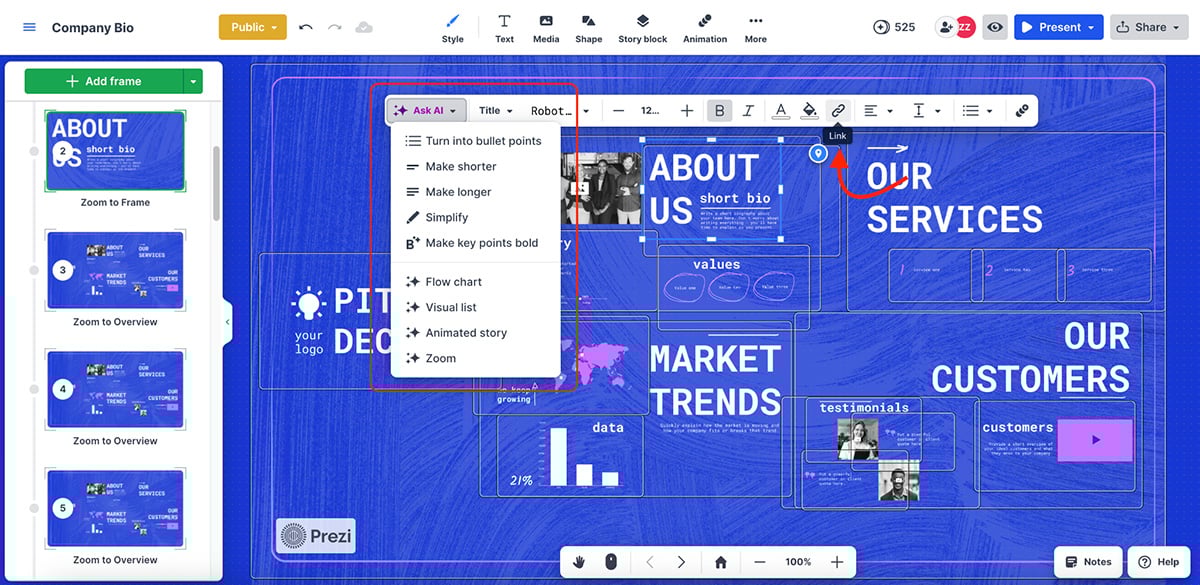 Genially alternatives -interactive elements in Prezi